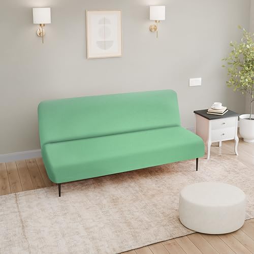 LANE LINEN Armless Futon Cover - Easy Stretchable Futon Covers Full Size, Soft Elastic Textured Fabric Sofa Bed Cover, Sofa Protector Cover for Kids, Machine Washable Couch Slipcover - Neptune Green LANE LINEN