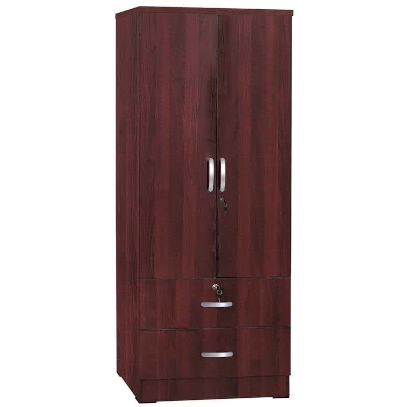 Pemberly Row 72" H Contemporary Engineered Wood Wardrobe Armoire with 2 Lockable Smooth Doors & 2 Full Size Drawers, Assembly Required, in Mahogany Finish Pemberly Row