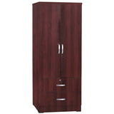 Pemberly Row 72" H Contemporary Engineered Wood Wardrobe Armoire with 2 Lockable Smooth Doors & 2 Full Size Drawers, Assembly Required, in Mahogany Finish Pemberly Row