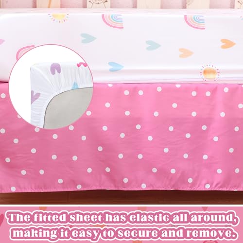 Hahafelt 3 Piece Rainbow Boho Crib Bedding Set for Girls Inspirational Quote Pink Baby Crib Bedding Set Standard Size Nursery Bedding Includes Fitted Crib Sheet,Comforter, Crib Skirt Hahafelt