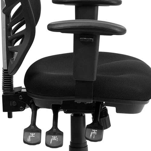Flash Furniture Nicholas Mid-Back Swivel Desk Chair with Wheels, Mesh Back, Padded Seat, and Armrests, Adjustable Height Mesh Ergonomic Office Chair, Black Flash Furniture