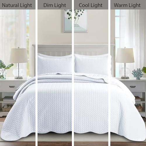 IR Imperial Rooms King Quilt Bedding Set Size (106" x 96") + 2 Pillow Shams (20" x 36"+ 2") - 3 Pcs All Season Lightweight Reversible Microfiber Coverlet Embossed Quilt Bedspread (White) IR Imperial Rooms
