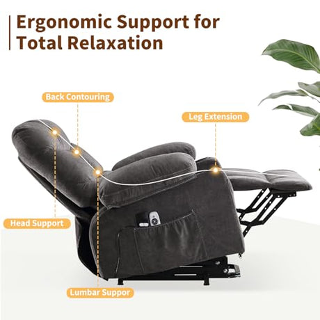 PoteSoar Power Lift Recliner Chair for Elderly with Massage and Heat, Comfortable Electric Power Reclining Chair with Side Pockets,2 Cup Holders and USB Charging Port for Living Room (Grey) PoteSoar