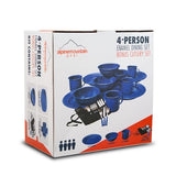 Alpine Mountain Gear 4-Person Blue Enamel Coated Steel Dining Set - Camping Gear Essentials with 4 Mugs, 4 Bowls, 4 Plates & Cutlery Alpine Mountain Gear