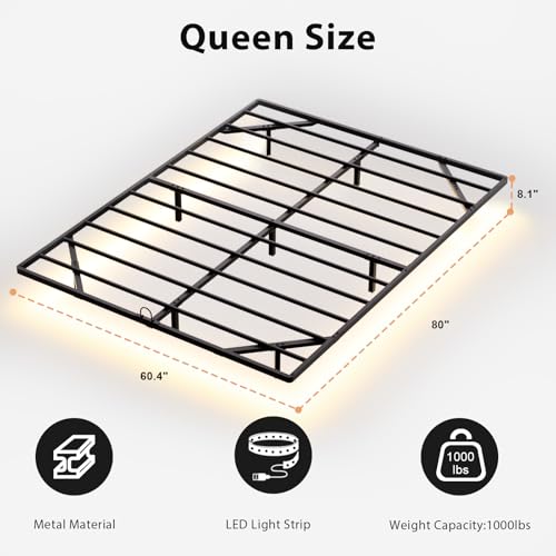 YIADDTION Queen Size Floating Bed Frame with Smart LED Lights, Modern Metal Platform Floating Bed Frame Queen - Heavy Duty Easy Assembly No Box Spring Needed and Noise Free YIADDTION