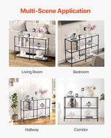 VEVOR 3-Tier Glass Console Table, Modern Rectangle Sofa Side Table with Tempered Glass Top and Iron Legs, Golden Consloe Desk with Anti-Tip Device for Living Room, Hallway, Entryway, Foyer, Black VEVOR
