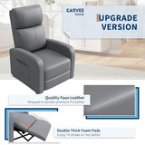 Garvee Recliner Chair for Adults, Leather Lazy Recliner Ergonomic Adjustable Single Sofa Enhanced with Side Pocket, Tall Back, Wide Arms & Padded Seat, Home Theater Seating for Living Room, Grey