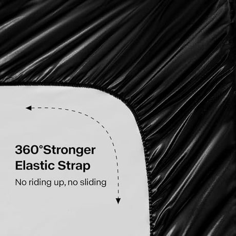 BEDELITE Satin Sheets Full Size Bed Set, Luxury Soft Black Silky Sheets for Hair and Skin, Similar to Silk Bed Sheets Set 4 Pieces with 1 Deep Pocket Fitted Sheet, 1 Flat Sheet, and 2 Pillowcases BEDELITE