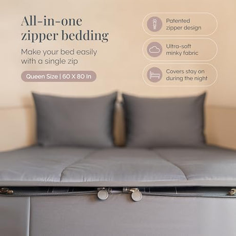 Beddy's All in One Bed in a Bag Zipper Bedding Set, Bottom Sheet, Cuddle Blanket, Comforter, Pillowcase(s) & Sham(s), Minky Interior Sheets with Comforter, Zip Bedding for Dorms, Bunks, Kids & Adults Beddy's