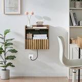 BuildHom Modern Fluted Floating Nightstand Wall Mounted Set of 2- Bedside Table with Storage Drawer & Display Shelf, Minimalist Bedroom Furniture for Studio Apartments(Rustic Brown) BuildHom