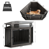 IRONCK 51" Corner Wooden Dog Crate Furniture with 2-Tier Shelves, Pet Kennel for Large Dogs, Space-Saving Dog Cage Indoor, Rustic Brown (26.7" L x 51.2" W x 33.5" H) IRONCK