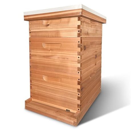 Luxurious Cedar Wood Beehive: Durable, Eco-Friendly Sanctuary for Bees - Handcrafted, Ventilated Design for Optimal Health and Honey Production, Made in USA (Includes 2 Deep and 1 Medium Box) Hoover Hives