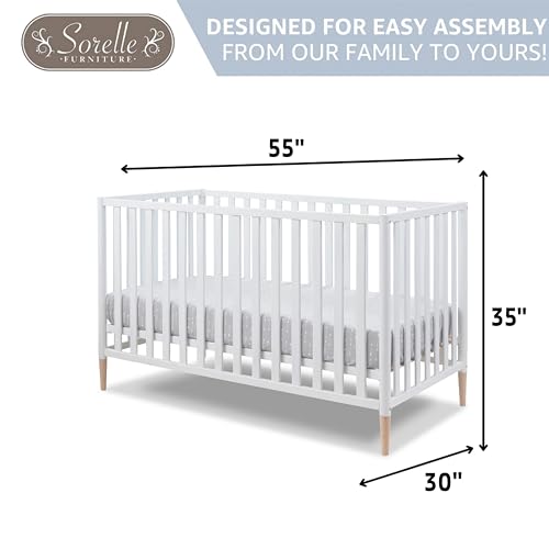 Sorelle Furniture Mia Crib Classic 3-in-1 Convertible Crib, Made of Sustainable Beech Wood, Wooden Baby Bed, Toddler and Child’s Daybed, with Removable Feet, Simplistic Nursery Furniture (White) Sorelle