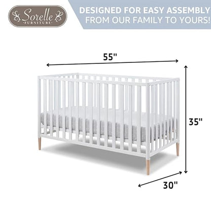 Sorelle Furniture Mia Crib Classic 3-in-1 Convertible Crib, Made of Sustainable Beech Wood, Wooden Baby Bed, Toddler and Child’s Daybed, with Removable Feet, Simplistic Nursery Furniture (Whi - WoodArtSupply