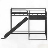 AiHMEi Metal Bunk Beds with Slide L-Shape Bunk Bed with Length Guardrail and Ladder for 4 Twin(78.74" x 35.43") Over Twin Bunk Bed Frame for Boys Girls Teens, Black AiHMEi