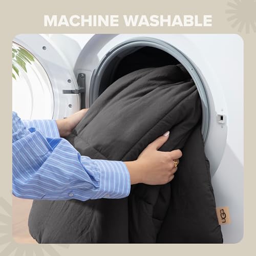 UGG Leonora Comforter Set with 2 Pillow Shams Lightweight Down Alternative Blanket Reversible Cozy Warm All Season Washable and Hypoallergenic Bedding Set, King, Charcoal Grey UGG