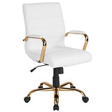 Flash Furniture Whitney Mid-Back Swivel LeatherSoft Desk Chair with Padded Seat and Armrests, Adjustable Height Padded Office Chair, White/Gold Flash Furniture