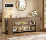 ANGRYWIN 71.8 Inch Extra Long Console Table with Drawers, Farmhouse Long Console Table with Shelves & Built-in Outlets, Entryway Table with Storage for Living Room, Entryway, Hallway, Brown ANGRYWIN