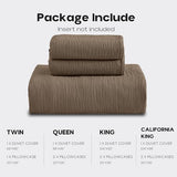 Simple&Opulence Linen Muslin Duvet Cover Set Queen Size, 3Pcs Brown Linen Cotton 3-Layer Gauze Minimalist Comforter Cover 88”x92”, Ultra Soft Breathable Seersucker Bedding Set with 2 Pillowcases Simple&Opulence