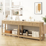 HOKYHOKY Fluted Console Table with Drawers, Modern 47.1" Entryway Table with Storage Shelf, Boho Narrow Skinny Behind Couch Wood Sofa Table for Living Room Hallway Entrance Foyer, Natural HOKYHOKY