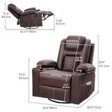 YITAHOME Recliner Chair,PU Rocking Chair for Adults,Swivel Recliner with Cup Holders,Heat and Massage,Single Sofa Seat with Side Pockets for Living Room/Bedroom,Brown YITAHOME