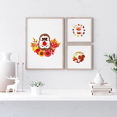 Louise Maelys 3 Set Animal Embroidery Kits for Beginners with Autumn Squirrel Hedgehog Fox Pattern,Adults Starter Cross Stitch Kit DIY Needlepoint