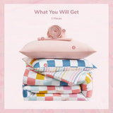 Wink Deer Twin Comforter Set for Girls-5 Pieces Colorful Check Twin Bedding Sets for Kids, Ultra Soft Bed in A Bag with Sheets Wink Deer