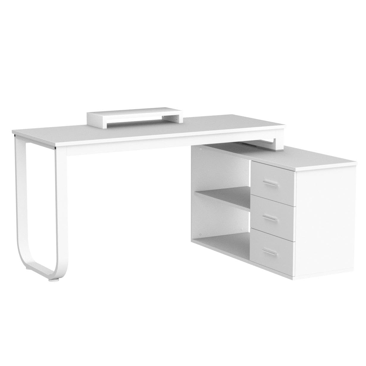 HOMBCK L Shaped Desk with Storage, White Desk Reversible L Shaped Desk with 3 Drawers and File Cabinet, Corner Desk with Hutch and Shelves, Long Computer Desk for Home Office, White - WoodArtSupply