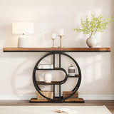 55" Industrial Narrow Entryway Table with 5-Tier Storage - Heavy-Duty o-Shaped Metal Frame Console Table for Hallway, Living Room & Couch Behind, Space-Saving Long Entrance Table for Small Spaces IDEALHOUSE