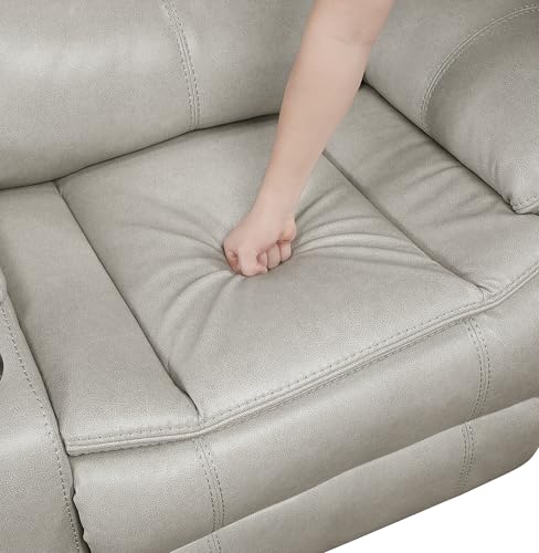 Lexicon L-Shaped Power Reclining Sectional Couch, Faux Leather Reclining Sectional Sofa, 3 Recliners, Wall Hugger, Right Storage Console, Cup Holders, Receptacles, Charging Ports, Silver Gray Lexicon