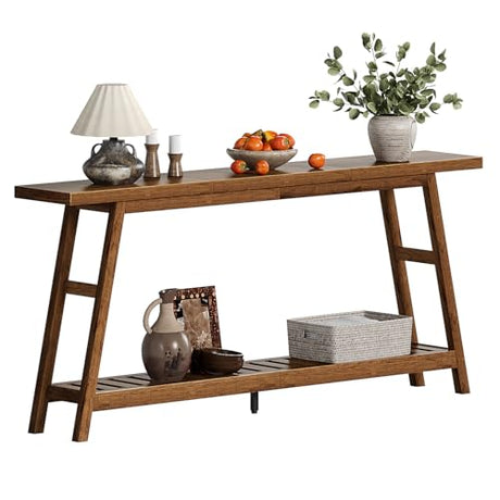 ChooChoo 70.9 Inch Long Console Tables for Entryway, Wood 2-Tier Entry Hallway Table, Narrow Sofa Table Behind Couch Table for Living Room, Entrance, Walnut ChooChoo