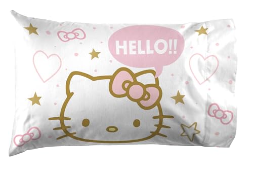 Jay Franco Sheet Set with Fitted, Flat Sheets & Pillow Cover - Ultra-Soft Bedding with Pillowcase for Room Decor, Pink - Hello Kitty, 4 Piece Full Jay Franco