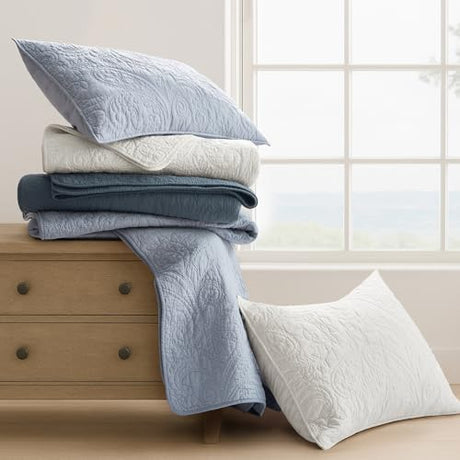 EVERGRACE 100% Cotton Paisley Quilt Set, King Size 3 Piece Set – Prewashed Lightweight Bedspread with 2 Shams, Soft & Breathable Matelasse Coverlet for All-Season Comfort, Pearl Blue EVERGRACEHOME