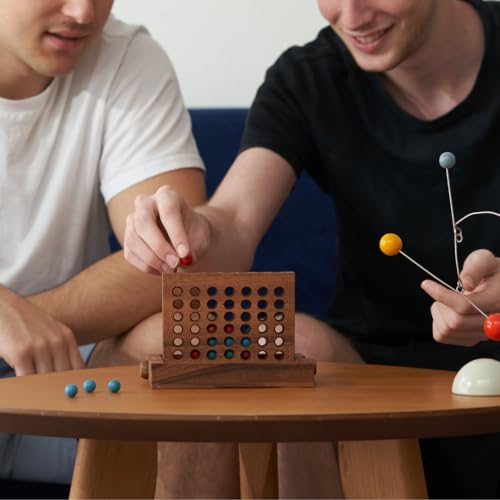 Wooden 4 in-Row Game (Travel Set) | Wood Connect Line Game Traditional Family Board Games | Strategy Game | Classic Table Game Premium Handmade Unique Gift & Table Accent SiamMandalay