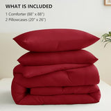 CozyLux Queen Comforter Set Dark Red, 3 Pieces Solid Queen Comforter Breathable Quilted Style Bedding Sets, Luxury Soft Bed Set with Down Alternative Comforter All Season (1 Comforter & 2 Pillowcases) CozyLux