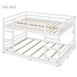 Ball & Cast Full Over Full Bunk Bed with Double Ladder and Full-Length Guardrail,Low Floor Bunkbed w/Slat Support,Bedroom Furniture for Girls Boys,White Ball & Cast