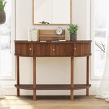 XUZENEST 43.3“ Fluted Half Moon Console Table, Modern Entryway Console Sofa Table with Storage, Narrow Wood Accent Tables Behind Couch Tables for Living Room, Hallway, Foyer(Walnut) XUZENEST