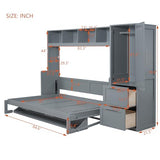 Ball & Cast Murphy Bed Queen Size Wall Beds with Closet and Storage Drawers,Wood Hideaway Platform Bedframe w/Lock,can be Folded,Easy Assembly,for Kids Bedroom,Student Dorms,Gray Ball & Cast