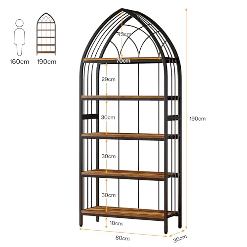 Tribesigns Rustic Brown & Black 74.8-Inch 5-Tier Industrial Curved Bookshelf Set of 2 - WoodArtSupply