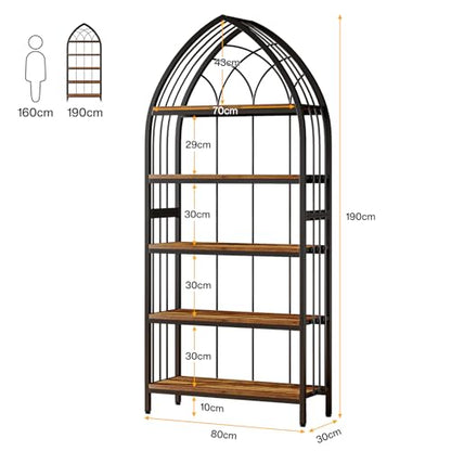 Tribesigns Rustic Brown & Black 74.8-Inch 5-Tier Industrial Curved Bookshelf Set of 2 - WoodArtSupply