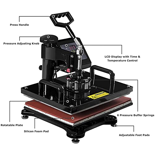 Heat Press, 8 in 1 Heat Press Machine 29x38cm/12x15 inch, 360° Swing Away Digital T Shirt Pressing Machine, Multifunction Heat Transfer Sublimation Combo for T Shirts Mugs Hat Plate Cap WoodArtSupply