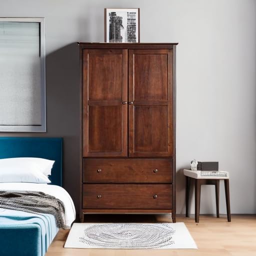 Grain Wood Furniture Shaker 2-Door Wardrobe, Solid Wood with Cherry Finish Grain Wood Furniture