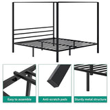 YITAHOME Canopy Bed Frame Queen Size Metal Four Posters 14 Inch Platform with Built-in Headboard Strong Metal Slat Mattress Support, No Box Spring Needed, Black