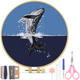 TINDTOP Embroidery Kit for Beginners Adult, Whale Embroidery Practice Kit for Beginners Include Embroidery Cloth Hoops Threads for Craft Lover Hand Stitch with Embroidery Skill Techniques