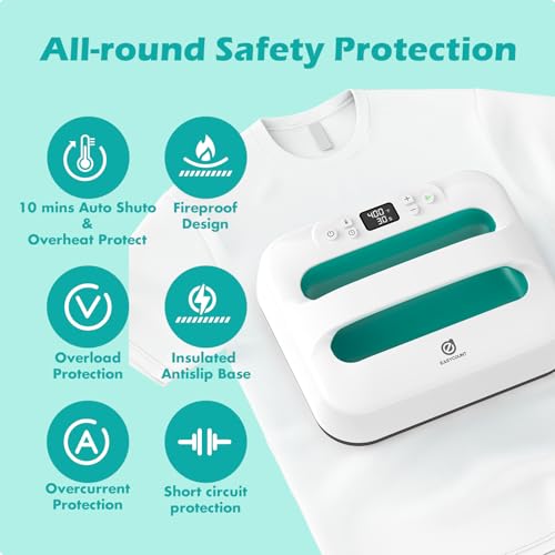 EASYCOUNT E Heat Press Machine 12" x 10" Portable & Easy Heat Press for T-Shirts, Pillows, Tote Bags & More (White-Green) EasyCount E