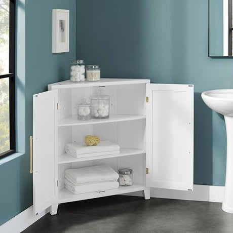 Crosley Furniture Roarke Stackable Corner Pantry Storage Cabinet with Shelves, Kitchen, Dining, Laundry, White Crosley Furniture