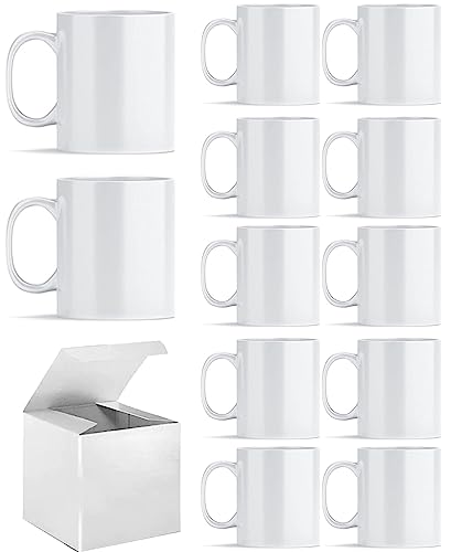 ABBSH Sublimation Mugs, Sublimation White Coffee Mugs Tazas Para Sublimacion Blank 11 OZ With Box for for Coffee, Soup, Tea, Milk, Latte, Hot Cocoa Set of 12 ABBSH