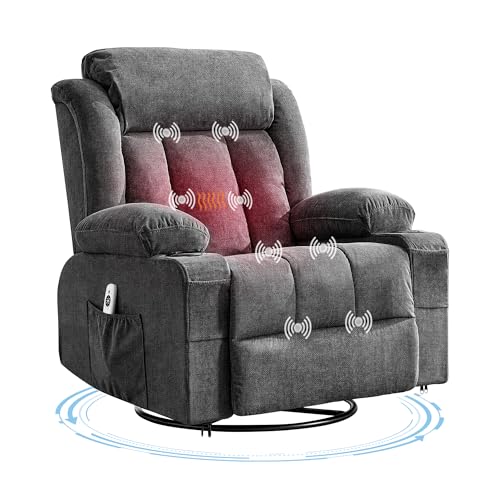 GarveeLife Rocking Recliner Chair for Nursery Glider Recliner with Cup Holder Swivel Rocker with Upholstered Deep Seat Comfy Single Sofa for Living Room Grey