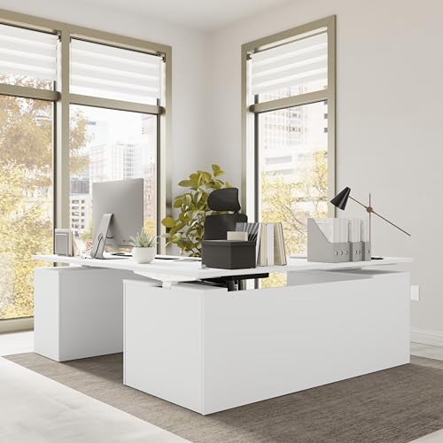 Bush Business Furniture 72-inch Height Adjustable L Shaped Standing Desk with Drawers, Ergonomic Sit-Stand Computer Table for Office, Stratus Collection, White with White Base Bush Furniture