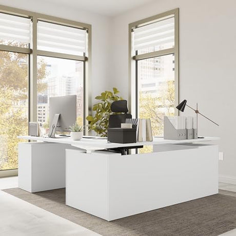 Bush Business Furniture 72-inch Height Adjustable L Shaped Standing Desk with Drawers, Ergonomic Sit-Stand Computer Table for Office, Stratus Collection, White with White Base Bush Furniture